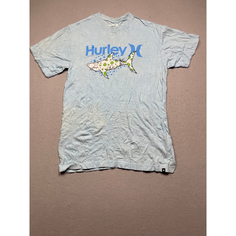 Hurley Graphic T-Shirt 100% Cotton Light Blue Medium Mens